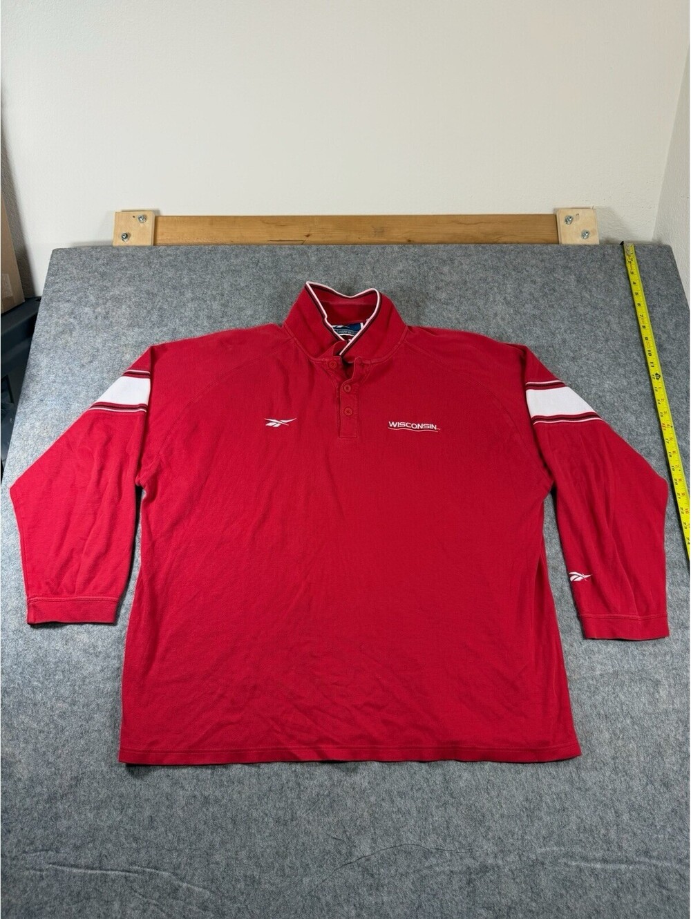 Vintage Wisconsin Badgers Long Sleeve Rugby Shirt Reebok Men Size XL